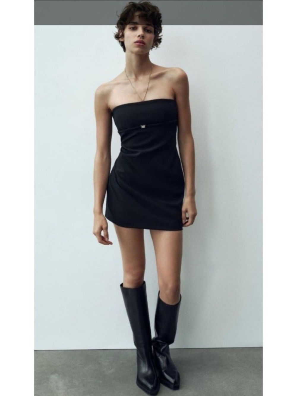 Zara Black Strapless Black Clasp Open Back Dress size XS Crepe Material